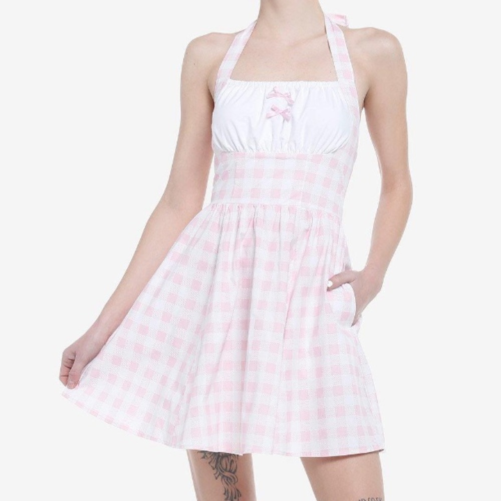 Pink Gingham‎ Halter Mini Dress Hot Topic Barbiecore